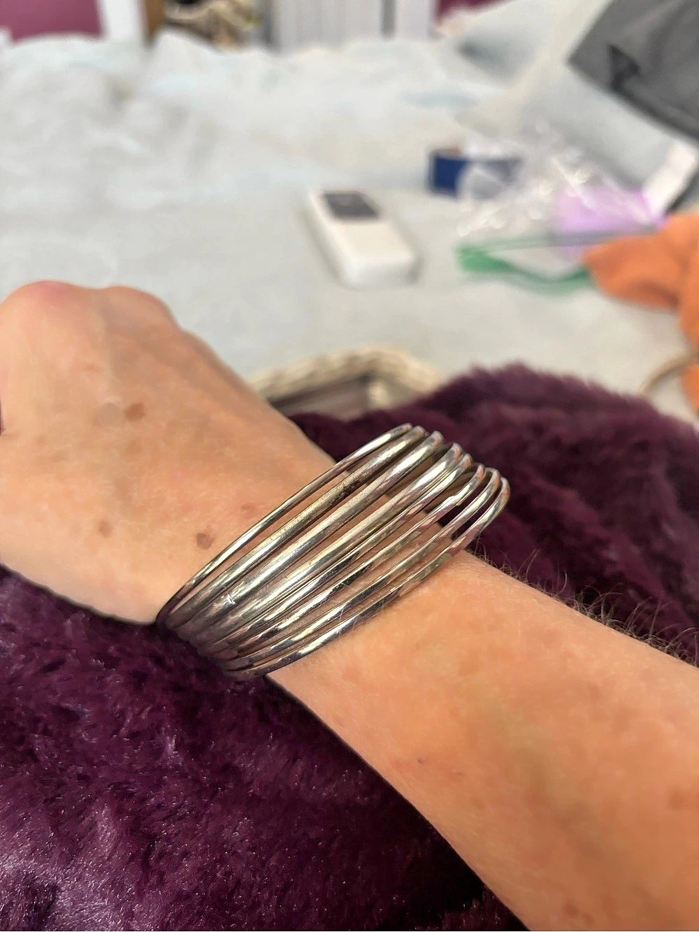 #8 Silver-Tone Bangle Bracelet Stack